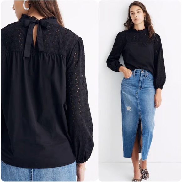 Madewell Pieced Eyelet Mockneck Ruffle Top - Picture 10 of 10
